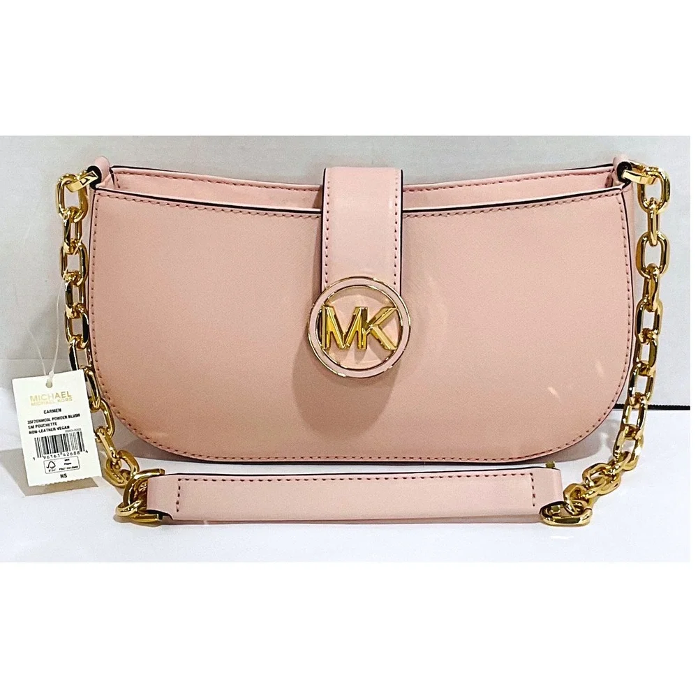Michael Kors Carmen pouchette powder‎ blush pink small vegan shoulder bag purse